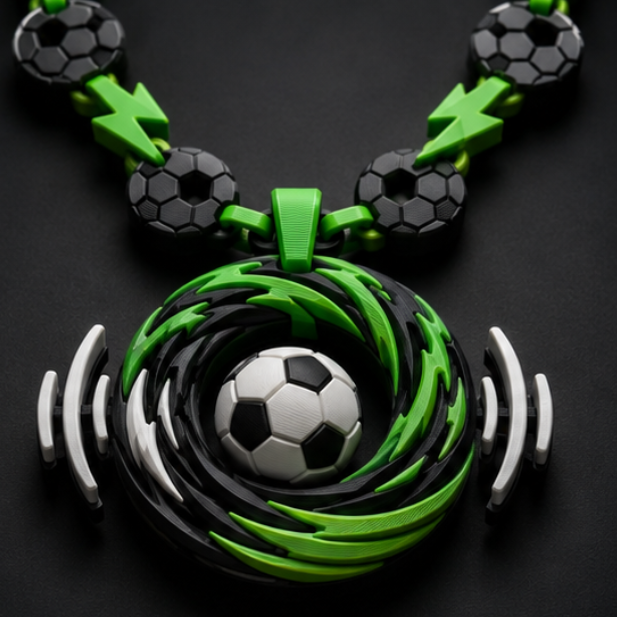 Austin FC Soccer Hype Chain in black, white, and green with soccer-ball details